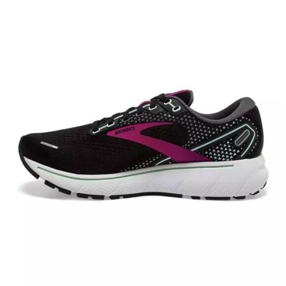 BROOKS WOMEN'S GHOST 14 NEUTRAL ROAD RUNNING SHOES BLACK PINK YUCCA 5 D WIDE - Picture 1 of 5